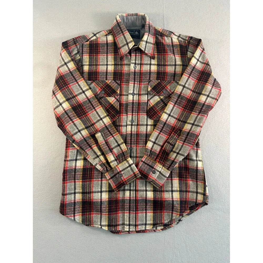 JCPenney Flannel Shirt Mens Medium Tall Red Plaid 100% Virgin Wool Vintage‎